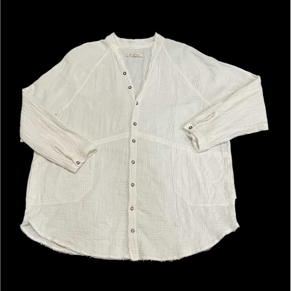 We The Free Free People White Cotton Button Up Blouse Size XL Gauze Shirt - Picture 4 of 8